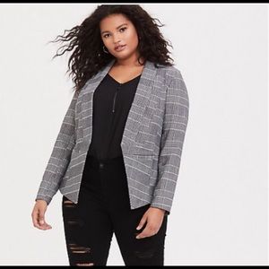 BLACK PLAID HOUNDSTOOTH CUTAWAY STRETCH BLAZER